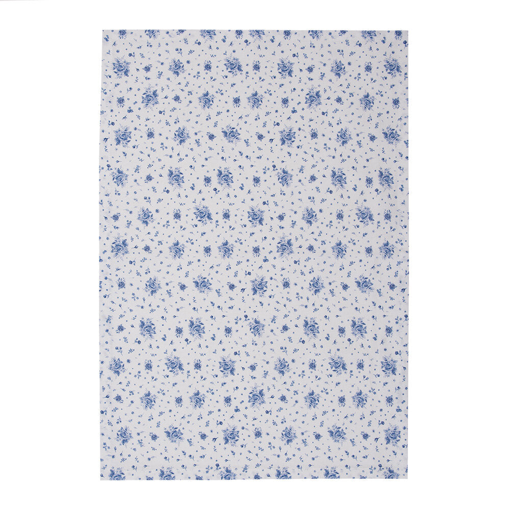 Theedoek Roosjes wit blauw 70x50cm uitgevouwen