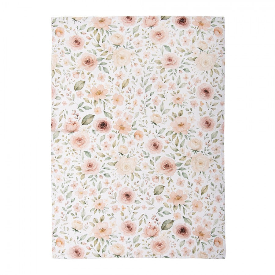 Theedoek Roosjes wit roze 70x50cm uitgevouwen