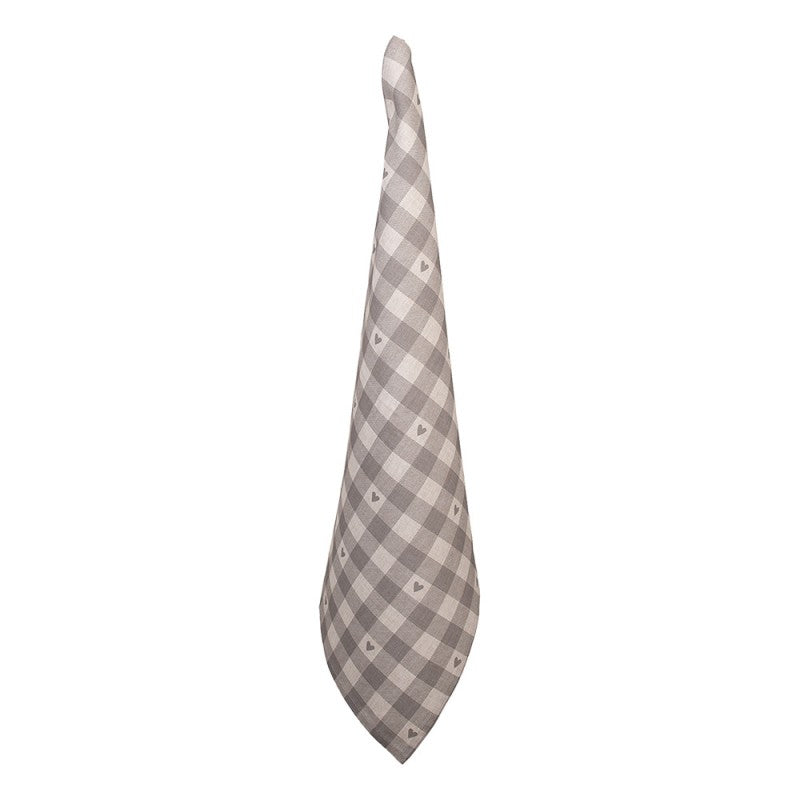Theedoek Ruit Hartjes beige grijs 70x50cm voorbeeld