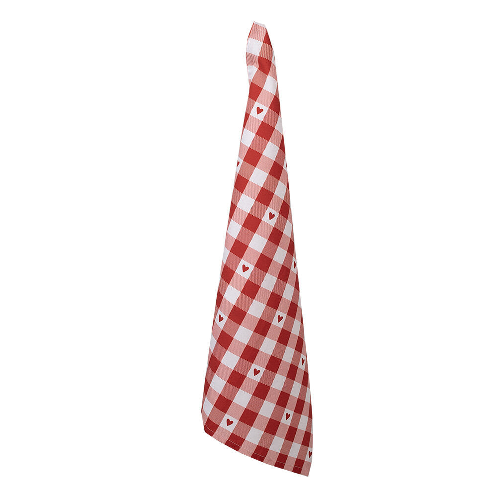 Theedoek Ruit Hartjes wit rood 70x50cm