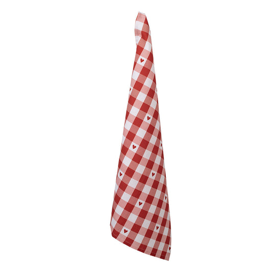 Theedoek Ruit Hartjes wit rood 70x50cm