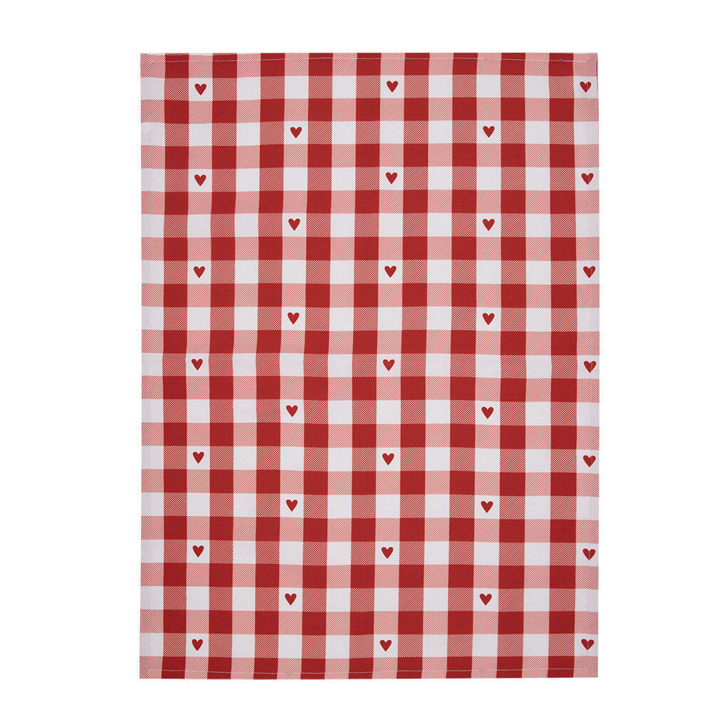 Theedoek Ruit Hartjes wit rood 70x50cm uitgevouwen