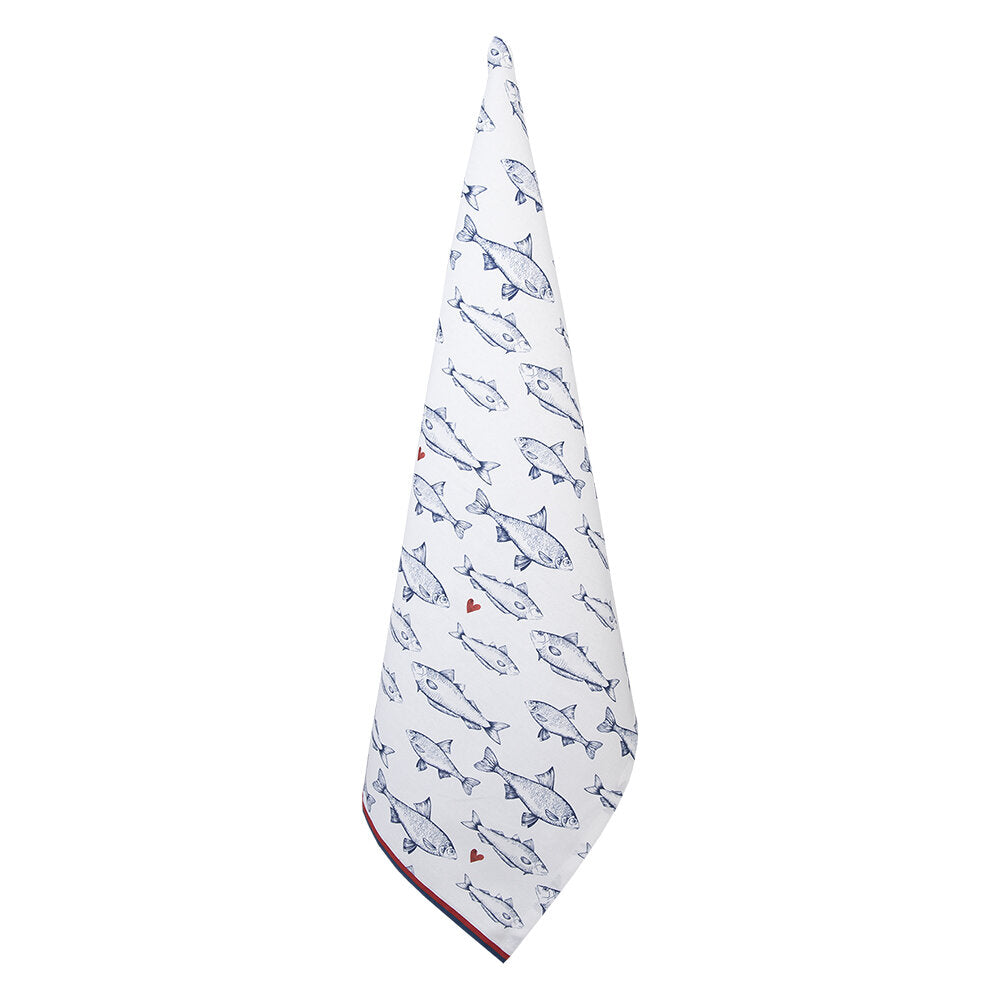 Theedoek Vissen wit blauw 70x50cm