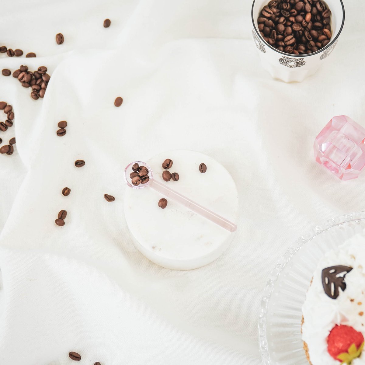 Theelepels set-van-4 Glas roze 3x2x11cm