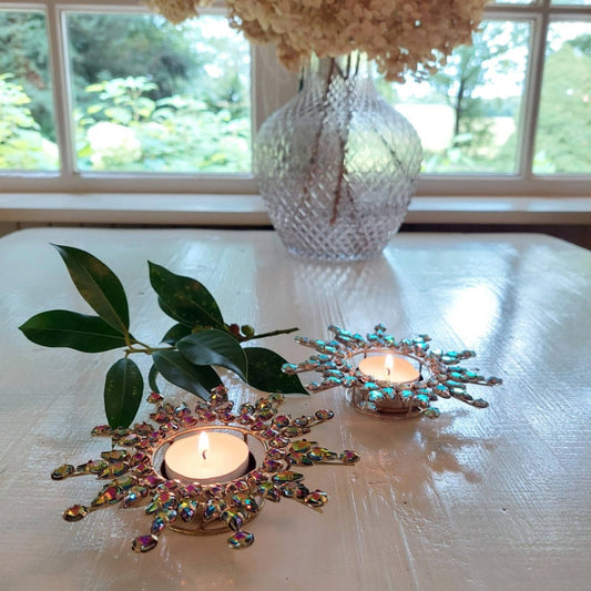 Theelichthouder Yuan GRB multi goud 13x13cm