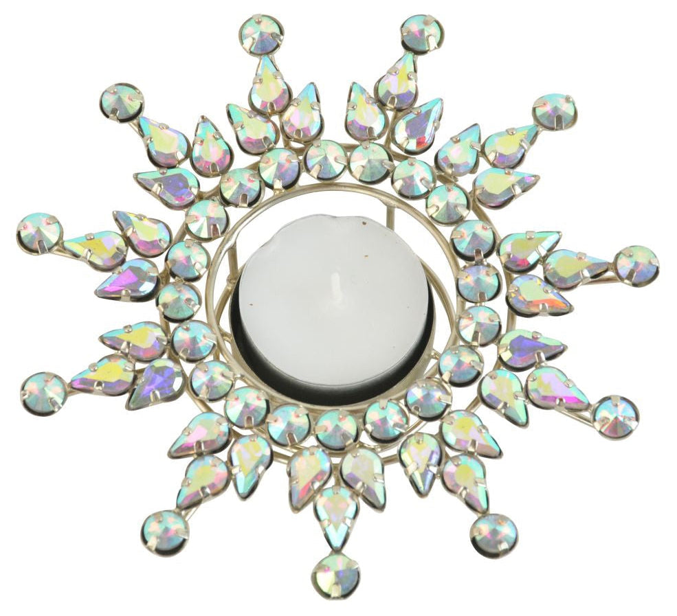 Theelichthouder Yuan SRB wit zilver 13x13cm