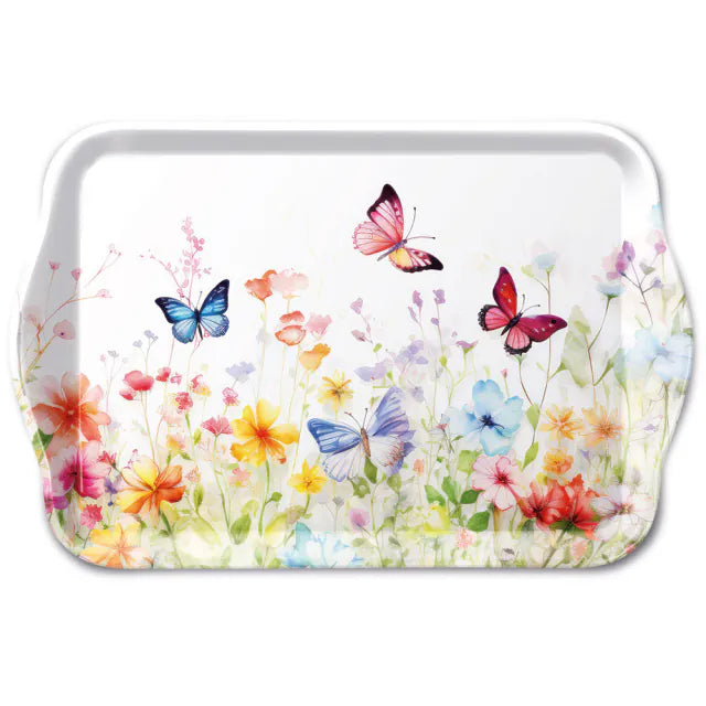 Tray Butterflies in field white 13x21cm