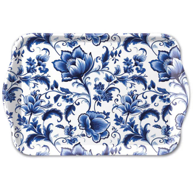 Tray Delft Blue florals 13x21cm
