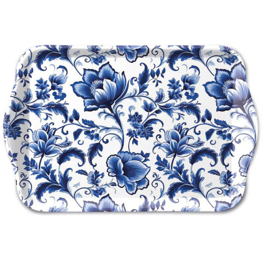 Tray Delft Blue florals 13x21cm