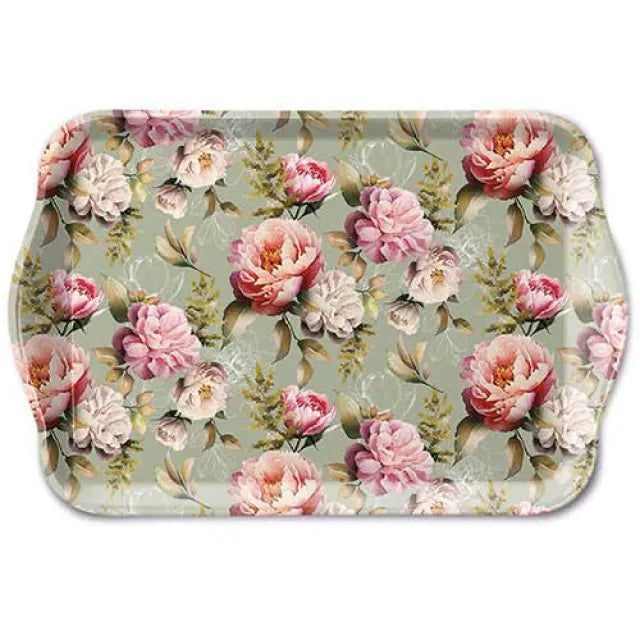 Tray Peonies composition green 13x21cm