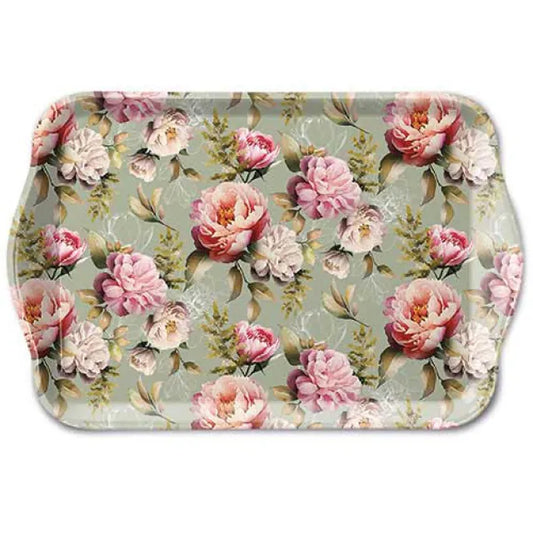 Tray Peonies composition green 13x21cm